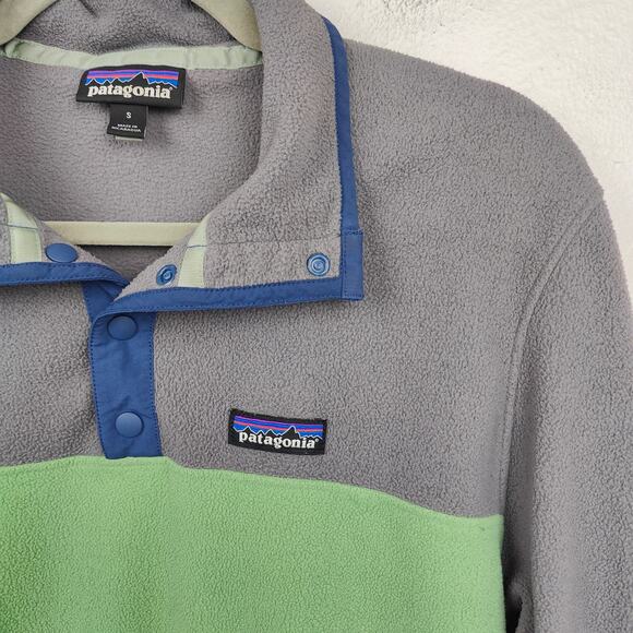 Patagonia Micro D Snap-T Pullover Jacket Men Small Green Gray Colorblock Sweater - Picture 2 of 9